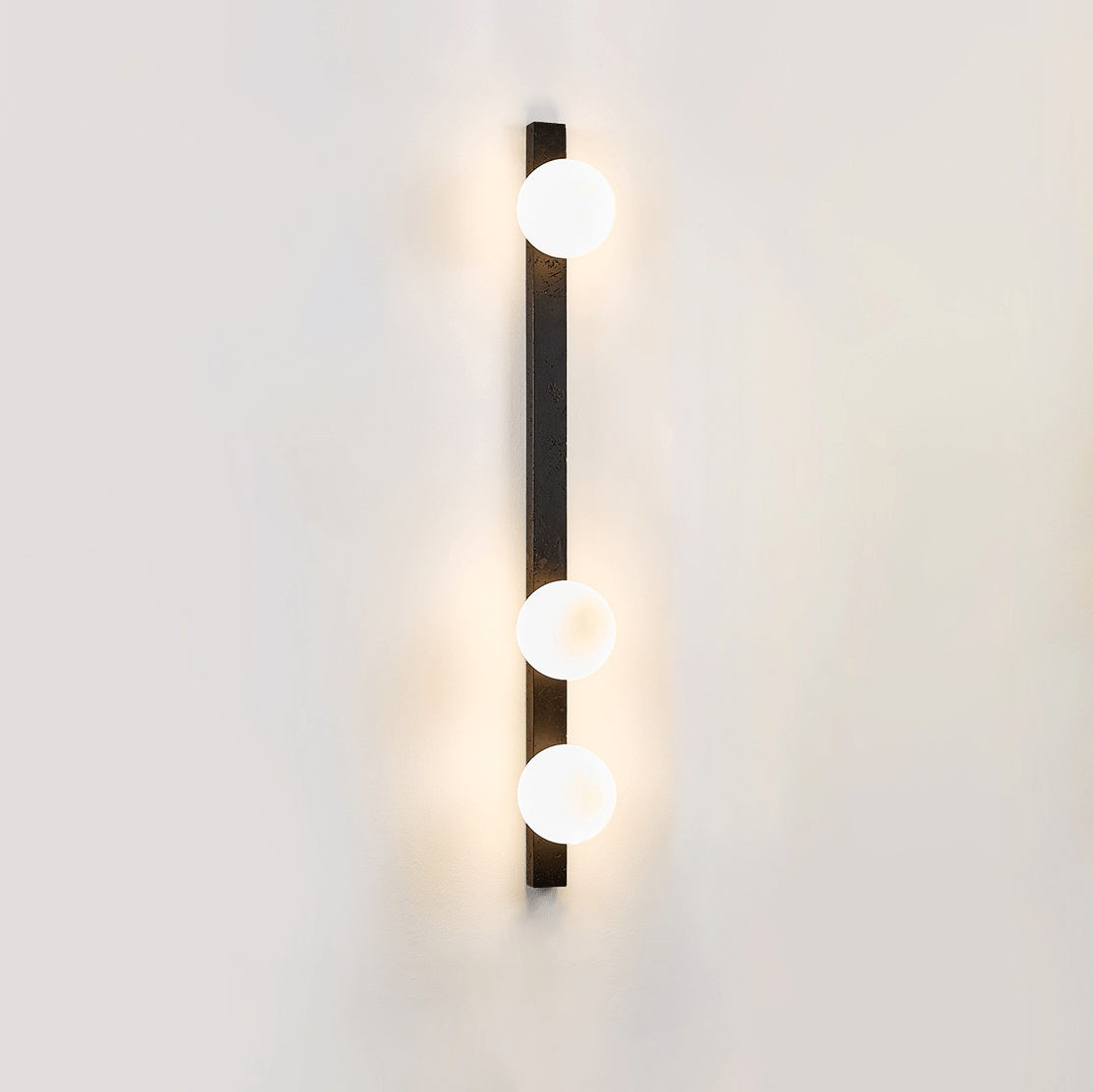Balanced Globe Wall Sconce in Black Travertine and Opal Glass
