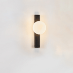 Balanced Globe Wall Sconce in Black Travertine and Opal Glass