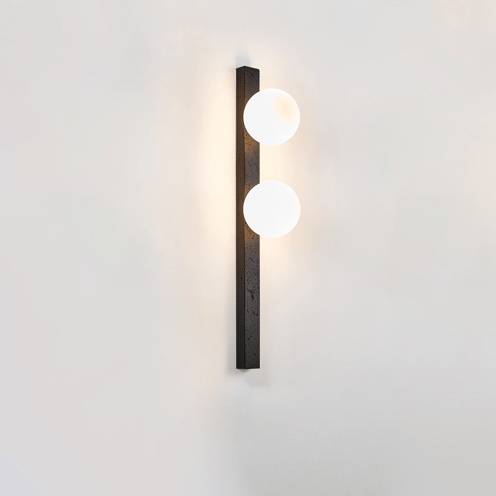 Balanced Globe Wall Sconce in Black Travertine and Opal Glass