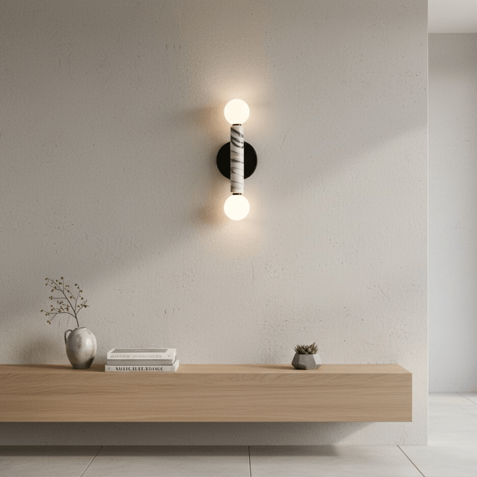 Obelisk Orb Wall Sconce in Marble and Opal Glass