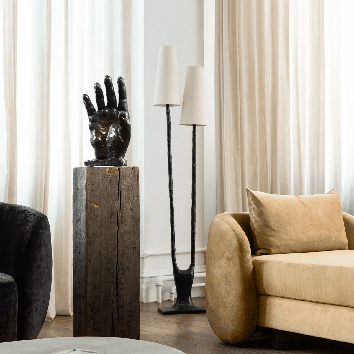 Roots Floor Lamp – Sculptural Twin-Shade Brass Floor Light