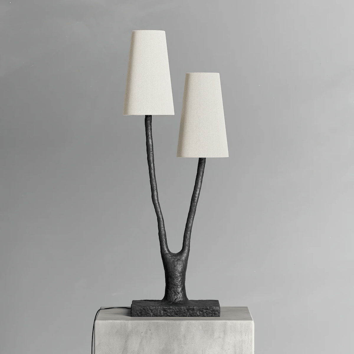 Roots Sculptural Table Lamp in Black Bronze with Fabric Shades