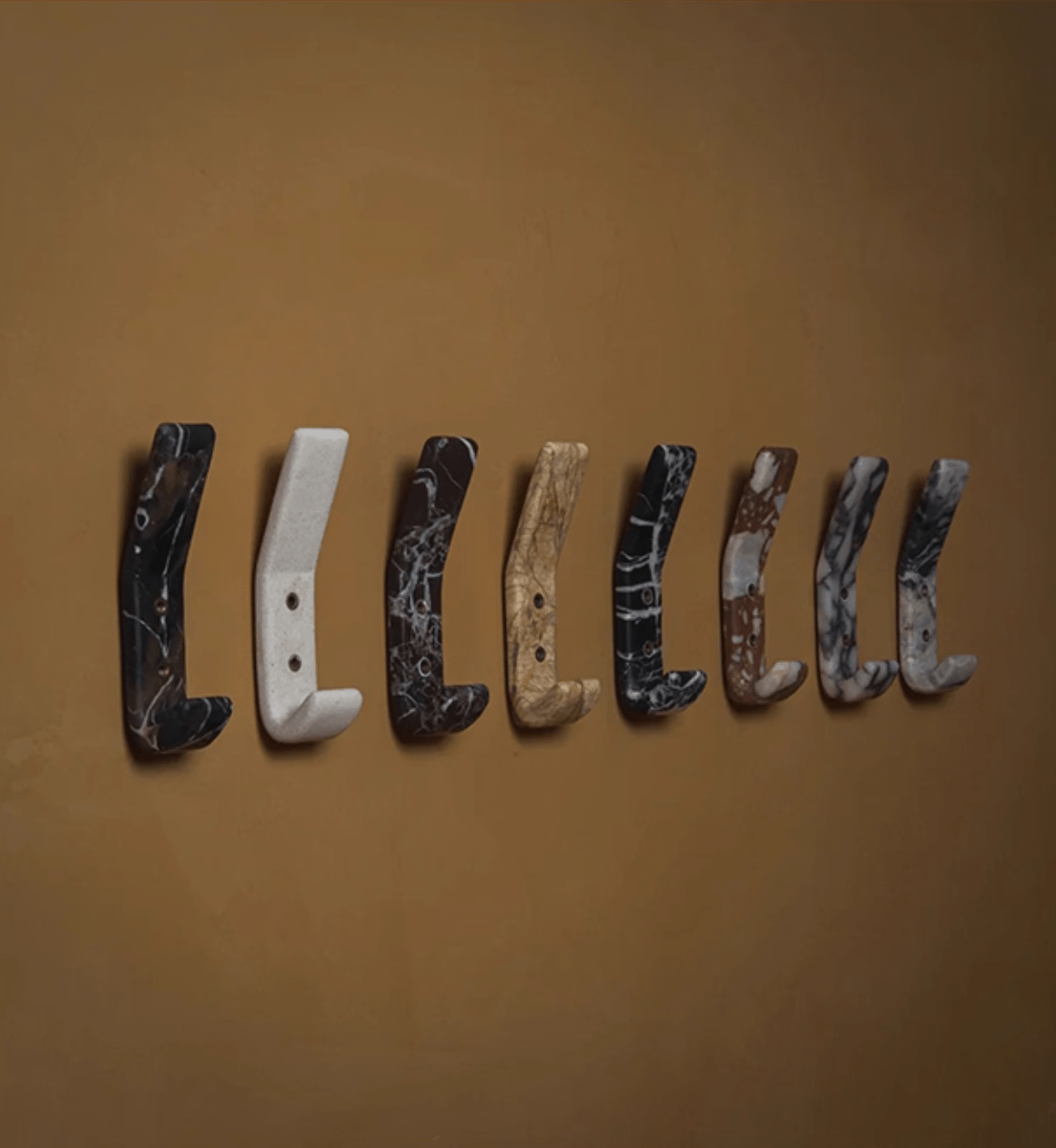 Strata Natural Marble Wall Coat Hook with Brass Accents