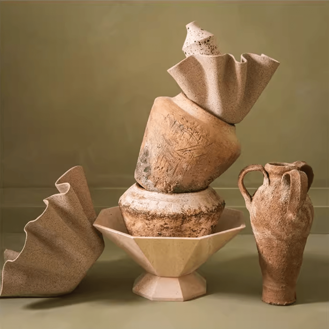Facet Sculptural Marble Pedestal Bowl & Decorative Catchall Tray