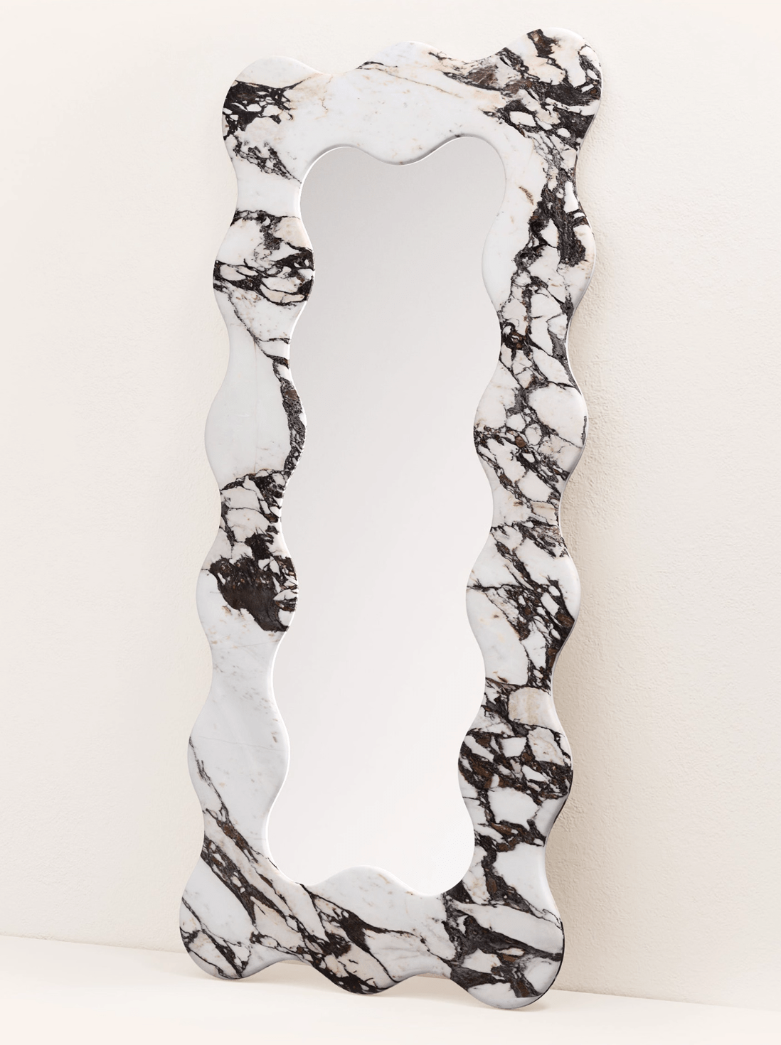 Serpentine Vert Marble Mirror Frame — Sculptural Wavy Edge Wall Mirror