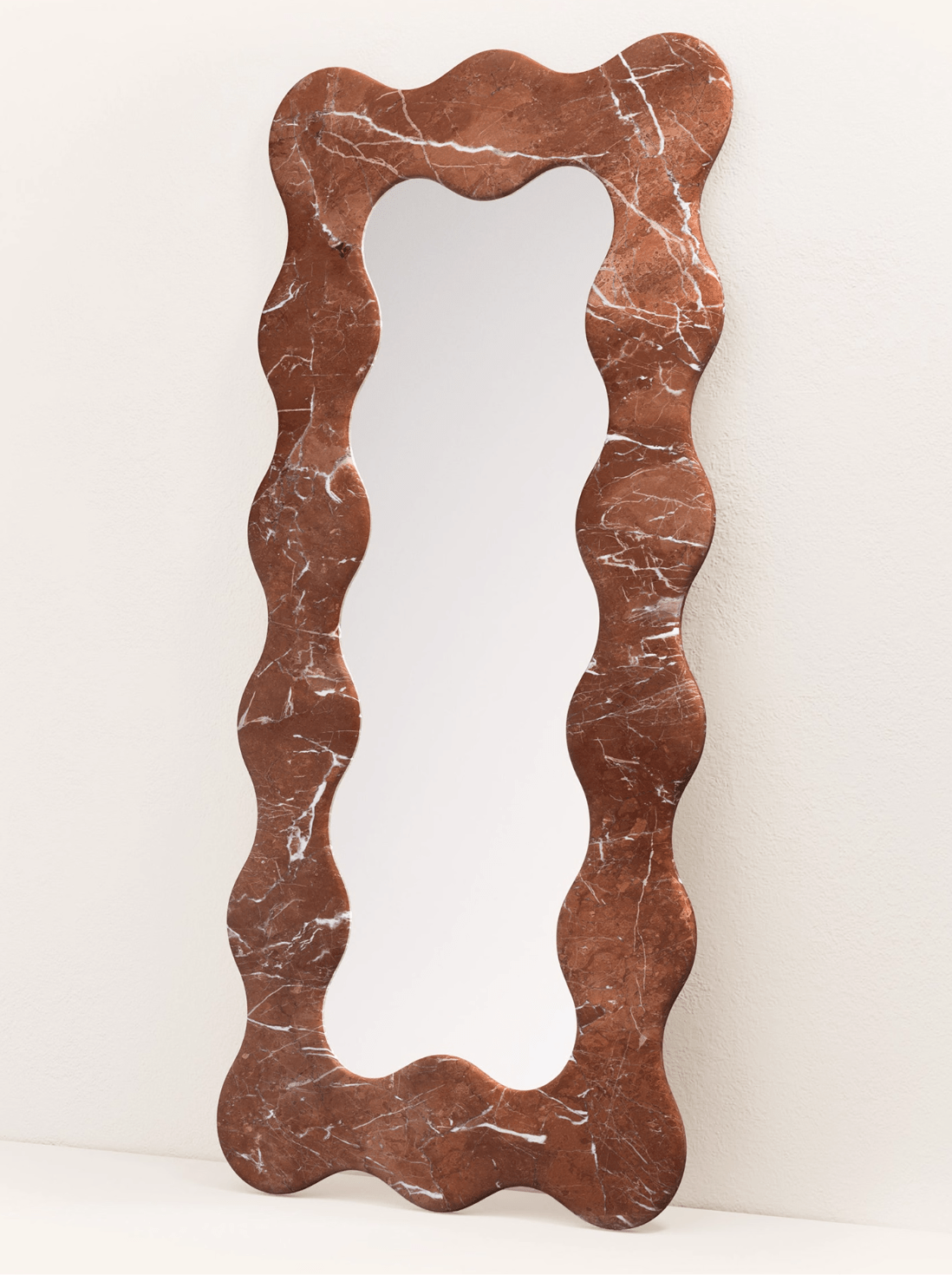 Serpentine Vert Marble Mirror Frame — Sculptural Wavy Edge Wall Mirror