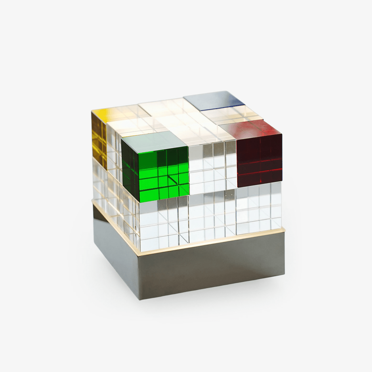 Prismatic Crystal Cube Table Lamp with Chrome Base, LED Illumination