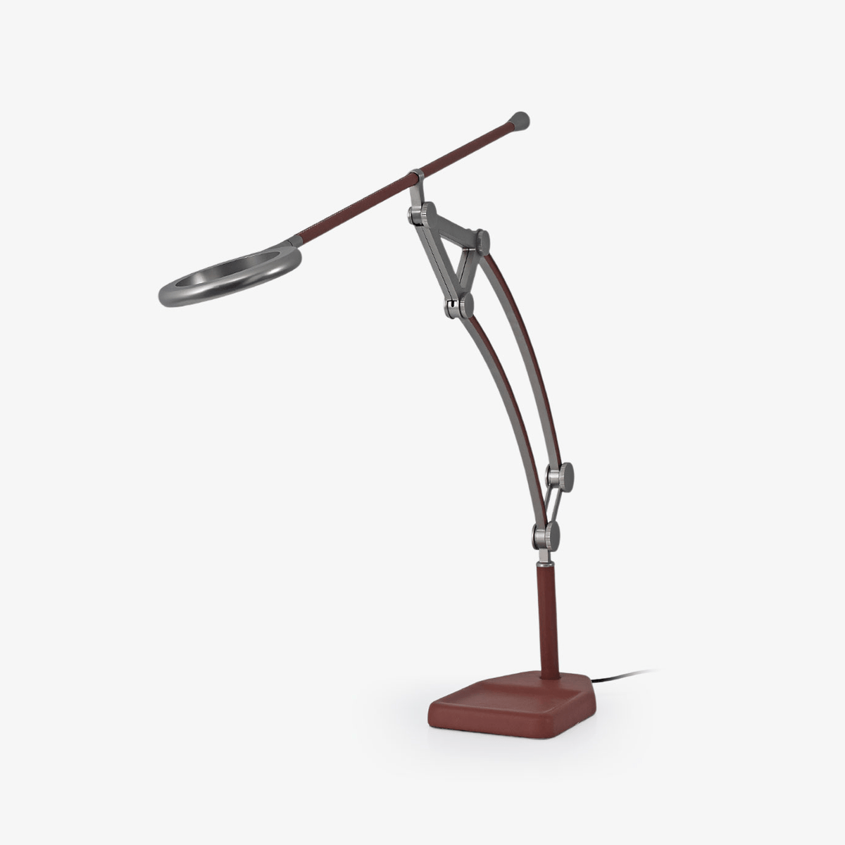 Sculptural Articulated LED Wall Lamp in Nickel with Leather Accent