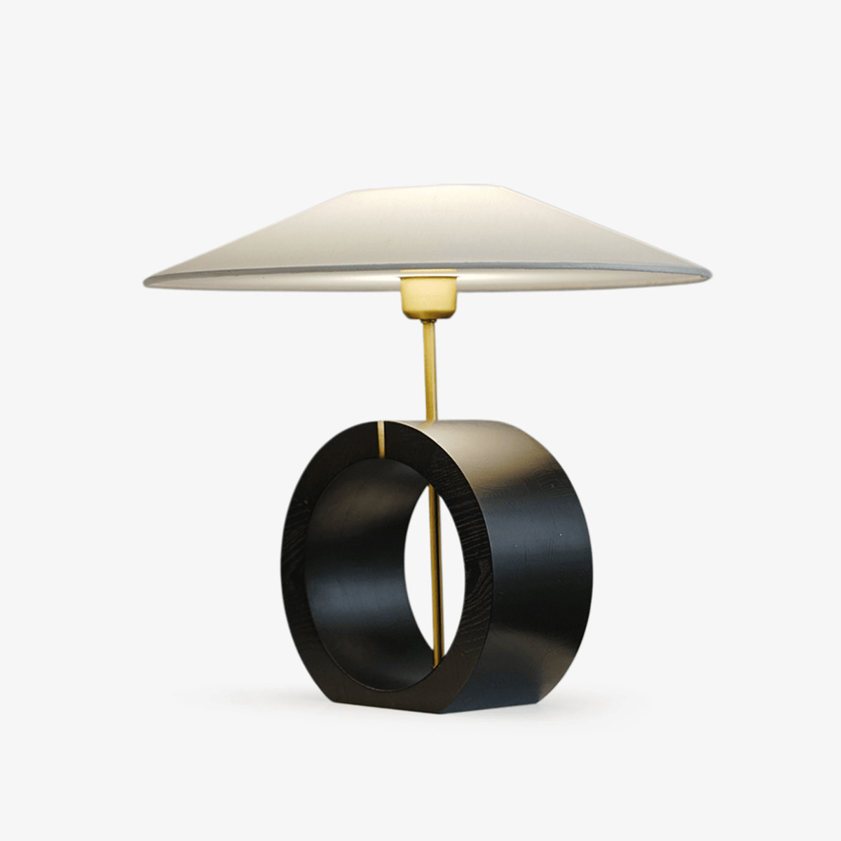Neris Sculptural Table Lamp with Wooden Base and Brass Stem
