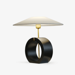 Neris Sculptural Table Lamp with Wooden Base and Brass Stem