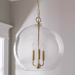 Lysander Clear Glass Globe Pendant Light in Aged Brass