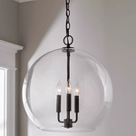 Lysander Clear Glass Globe Pendant Light in Aged Brass
