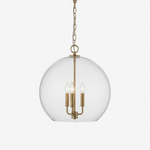 Lysander Clear Glass Globe Pendant Light in Aged Brass