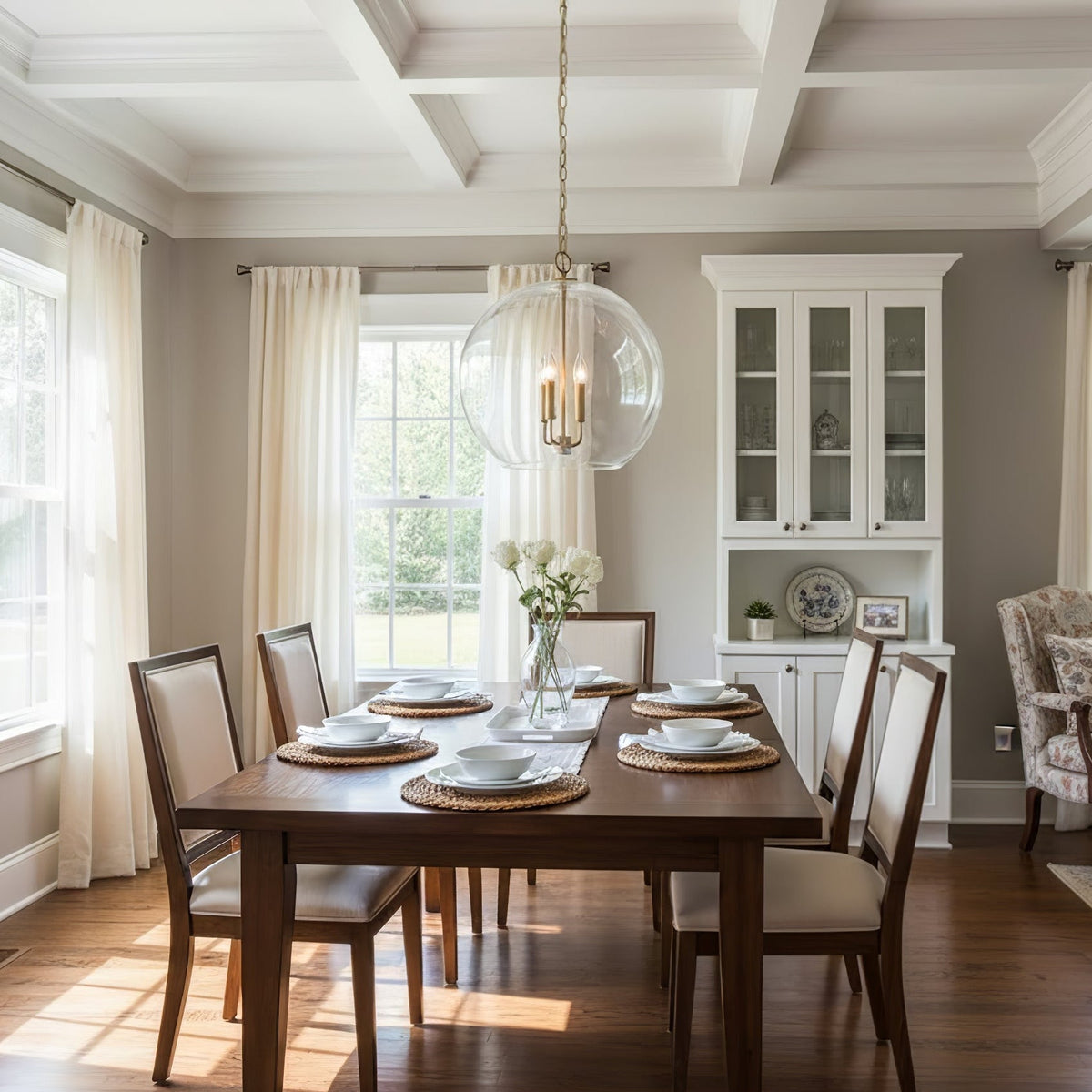 Lysander Clear Glass Globe Pendant Light in Aged Brass