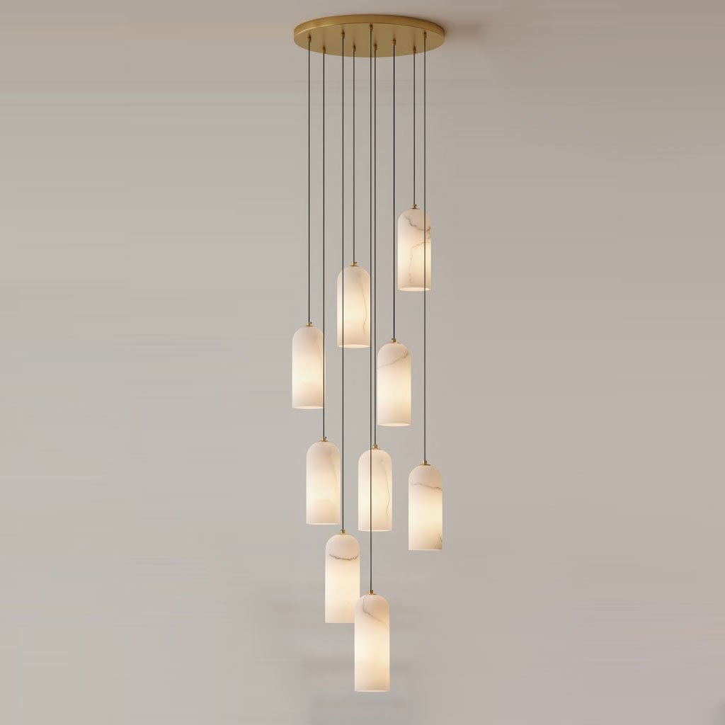 Monty Alabaster Pendant Light in Brass with Braided Cord
