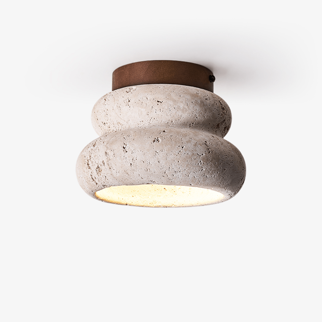 Neris Ceiling Light in Yellow Travertine and Walnut