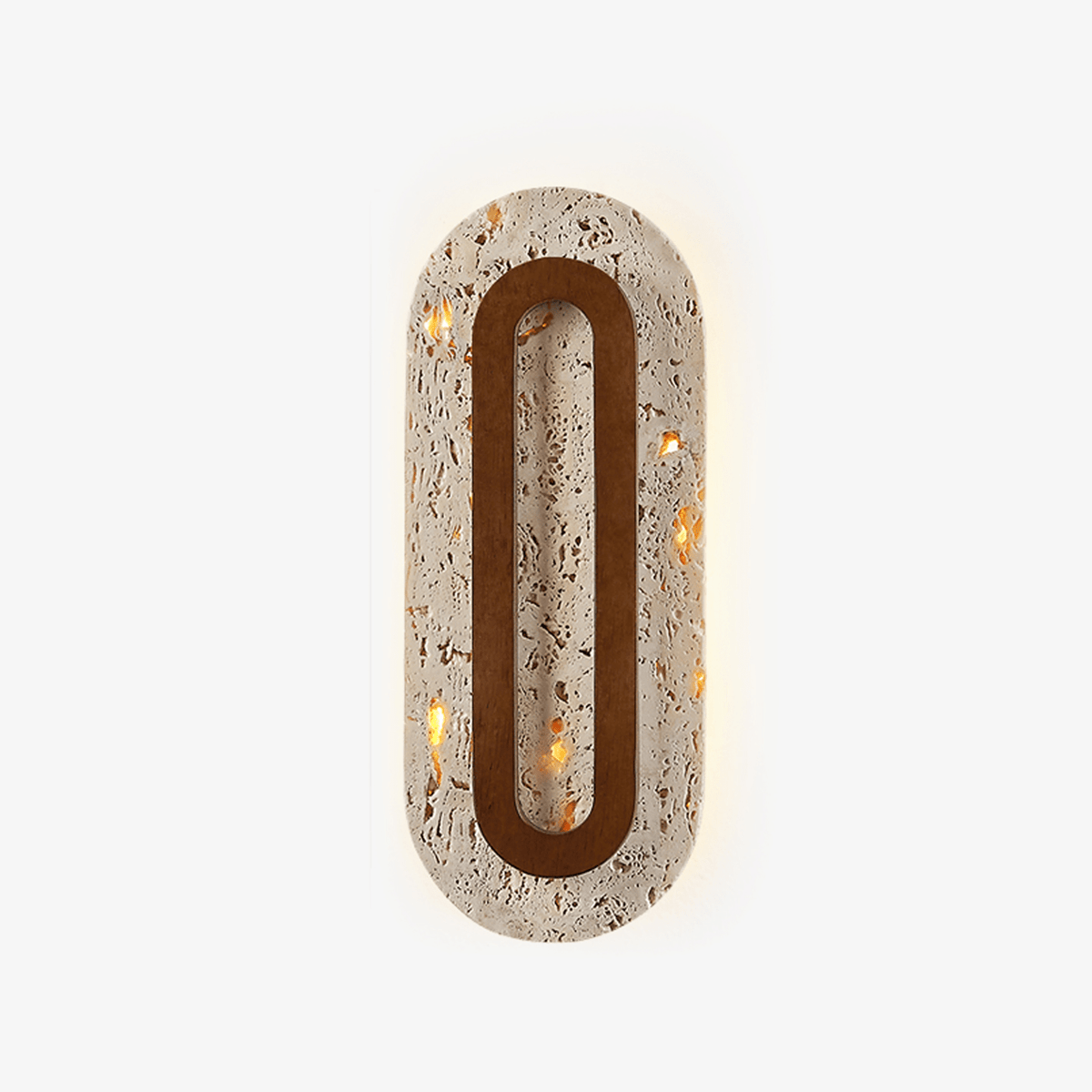 Edrin Travertine LED Wall Sconce with Walnut Accent – Modern Sculptural Lighting