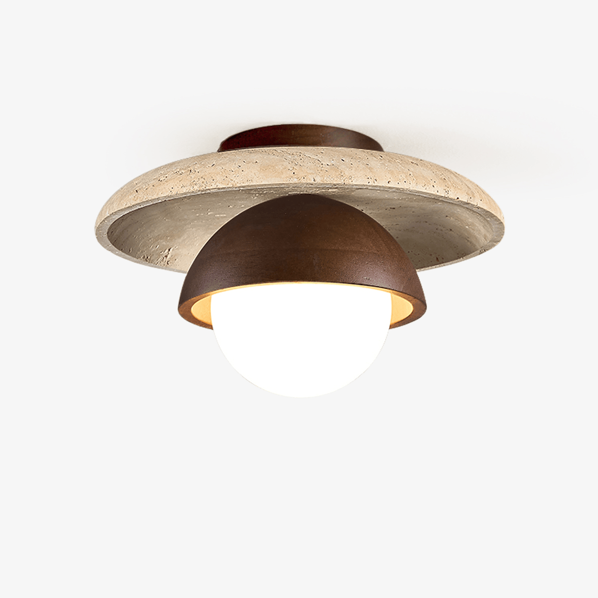 Maelis Travertine Ceiling Light – Modern Flush Mount with Wood Accents