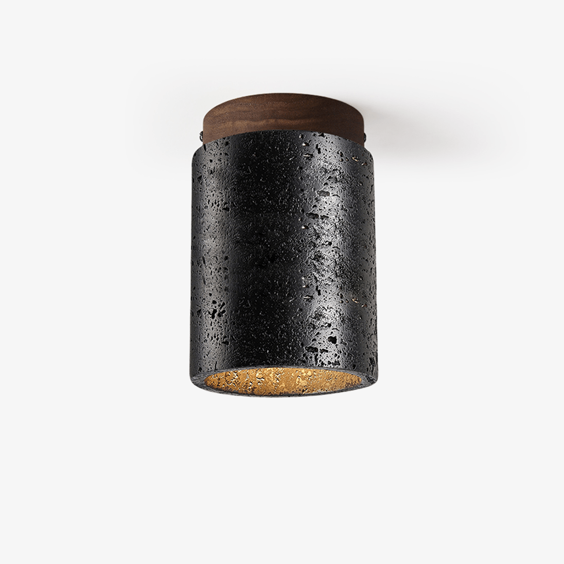 Draven Black Travertine Ceiling Lamp with Walnut Base