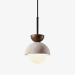 Avelin Travertine Pendant Light with Glass Globe and Wood Accent