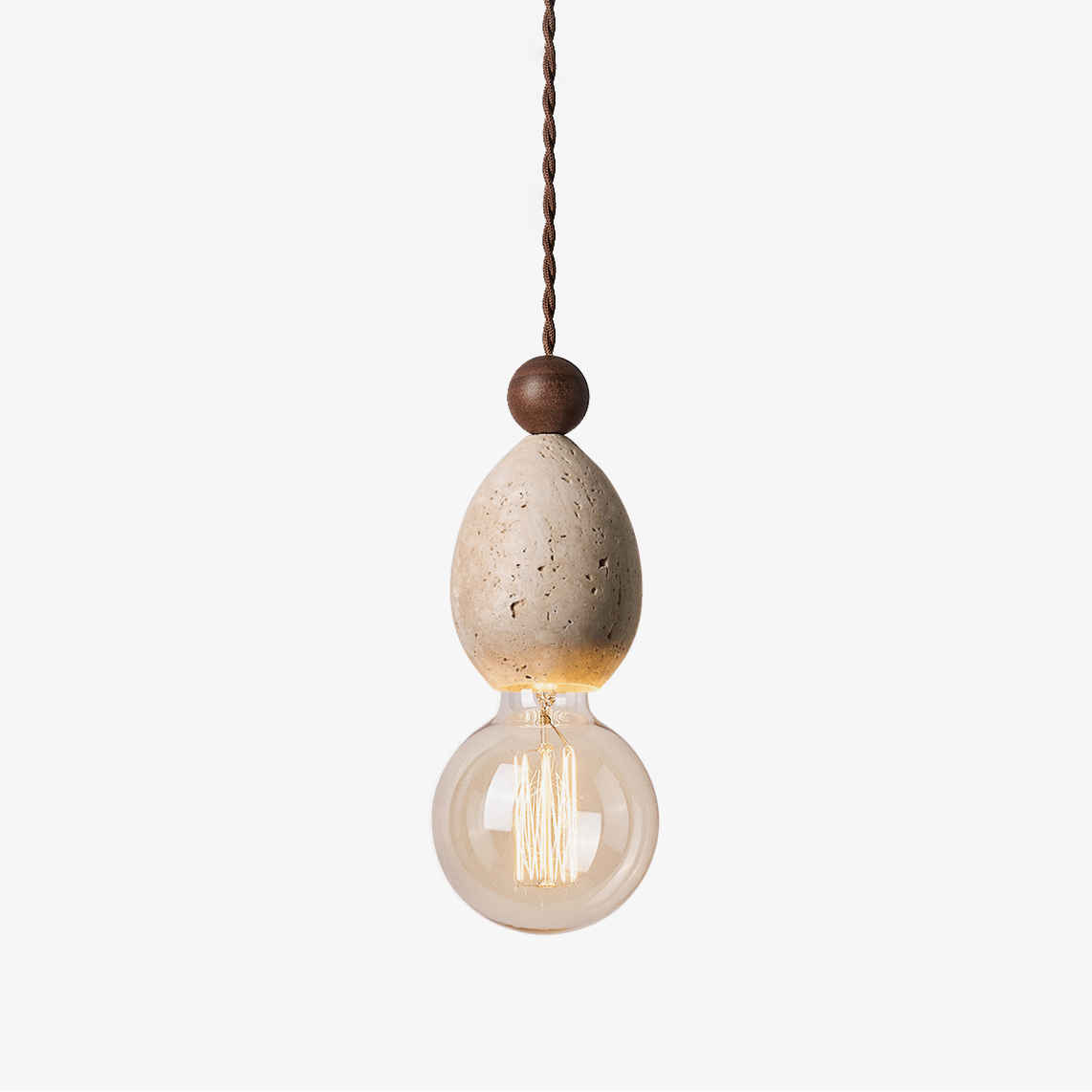 Eryndor Travertine Pendant Light – Natural Stone & Walnut Wood