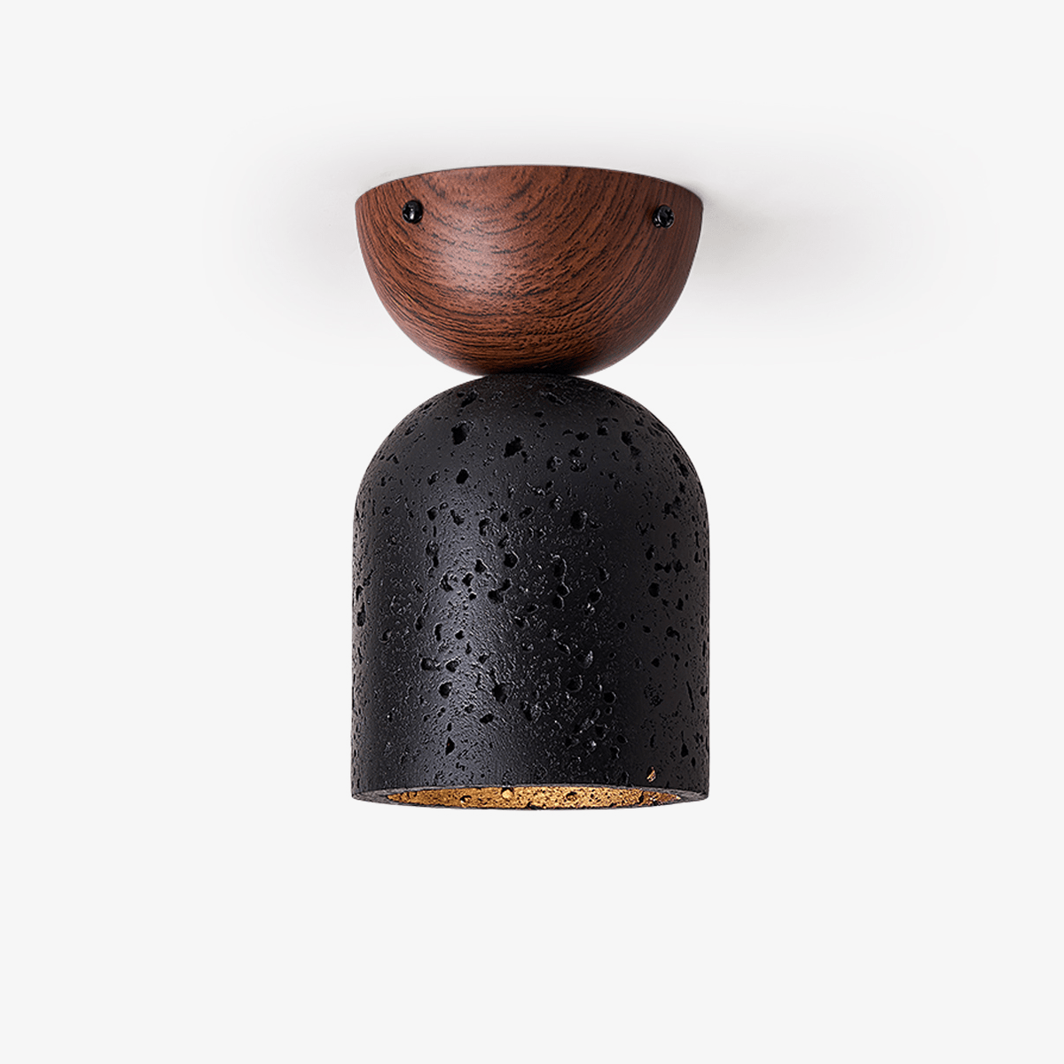 Arvilo Black Travertine Ceiling Lamp with Walnut Mount
