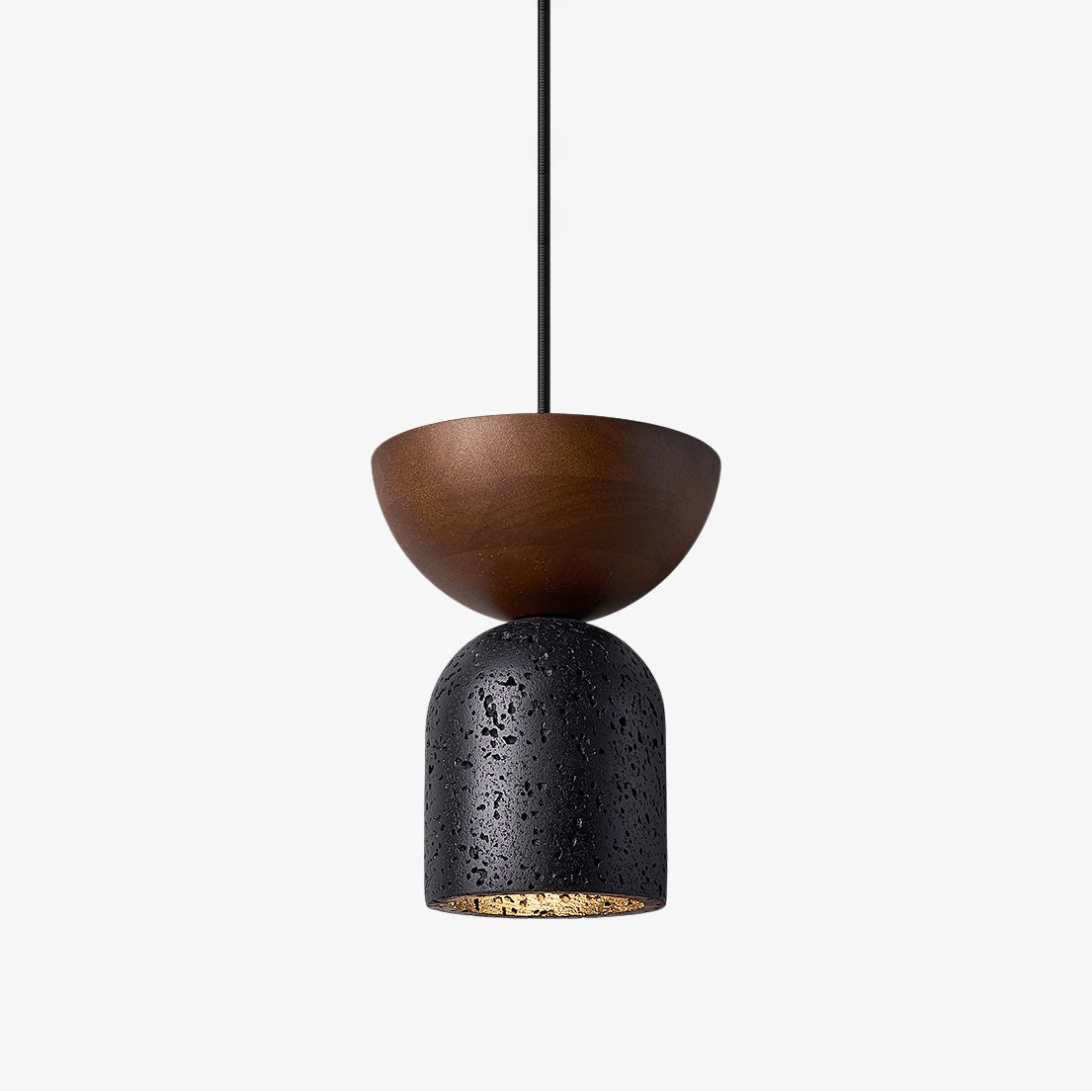 Volterra Echo Pendant Light in Black Travertine and Walnut