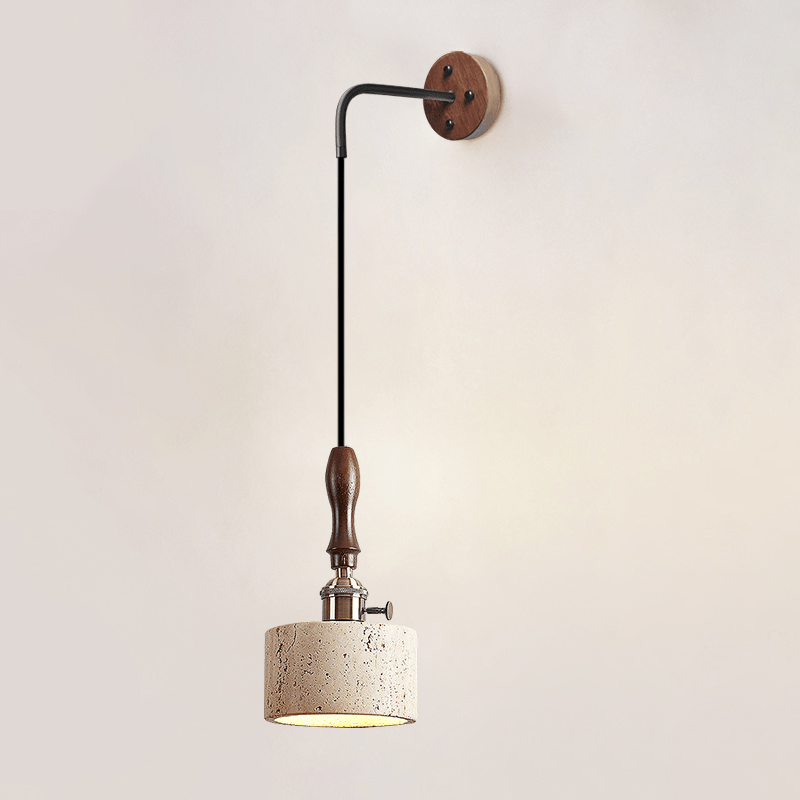 Arvilo Travertine Wall Sconce with Walnut Handle – Modern Bedside Lamp