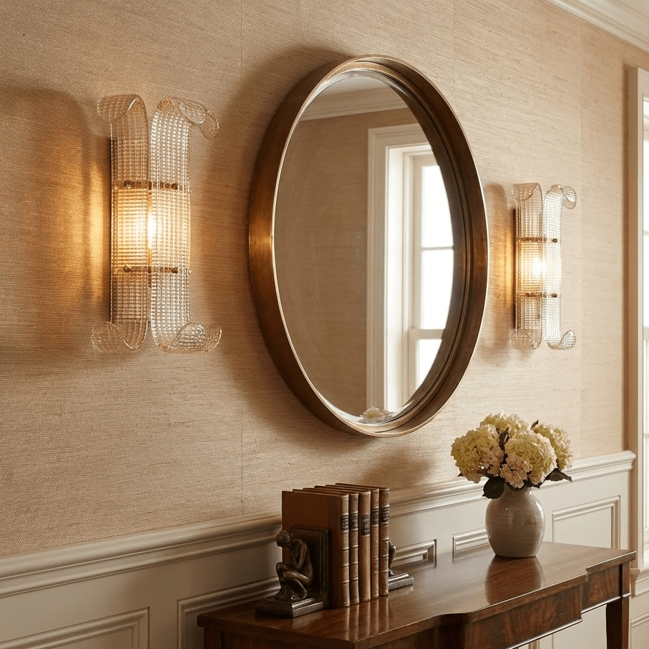 Brasher Wall Sconce in Champagne Glass and Gold Metal