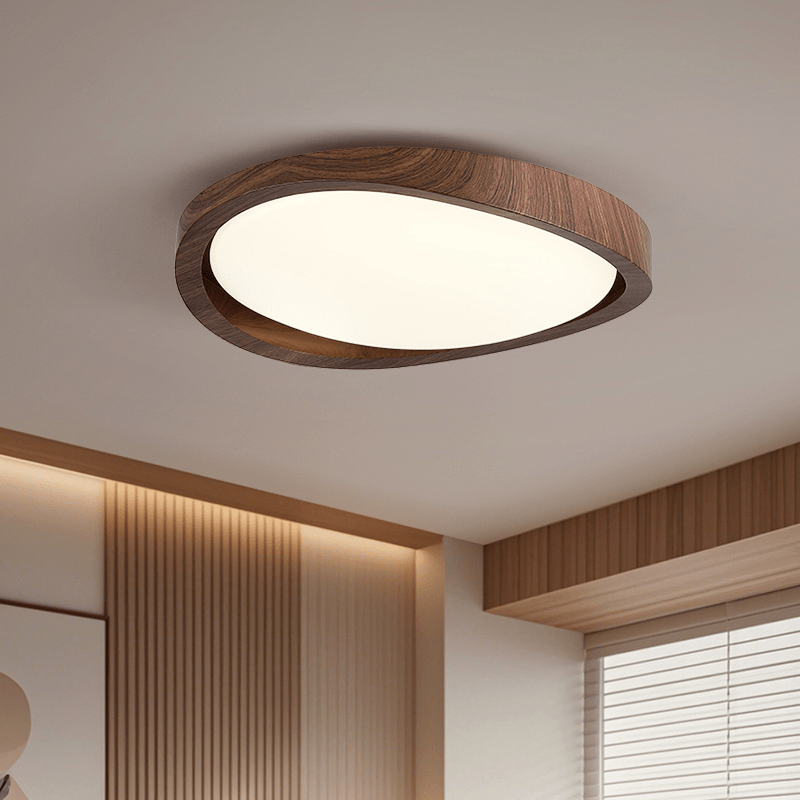 Walnut Curved Edge Ceiling Light – Modern Flush Mount LED Fixture