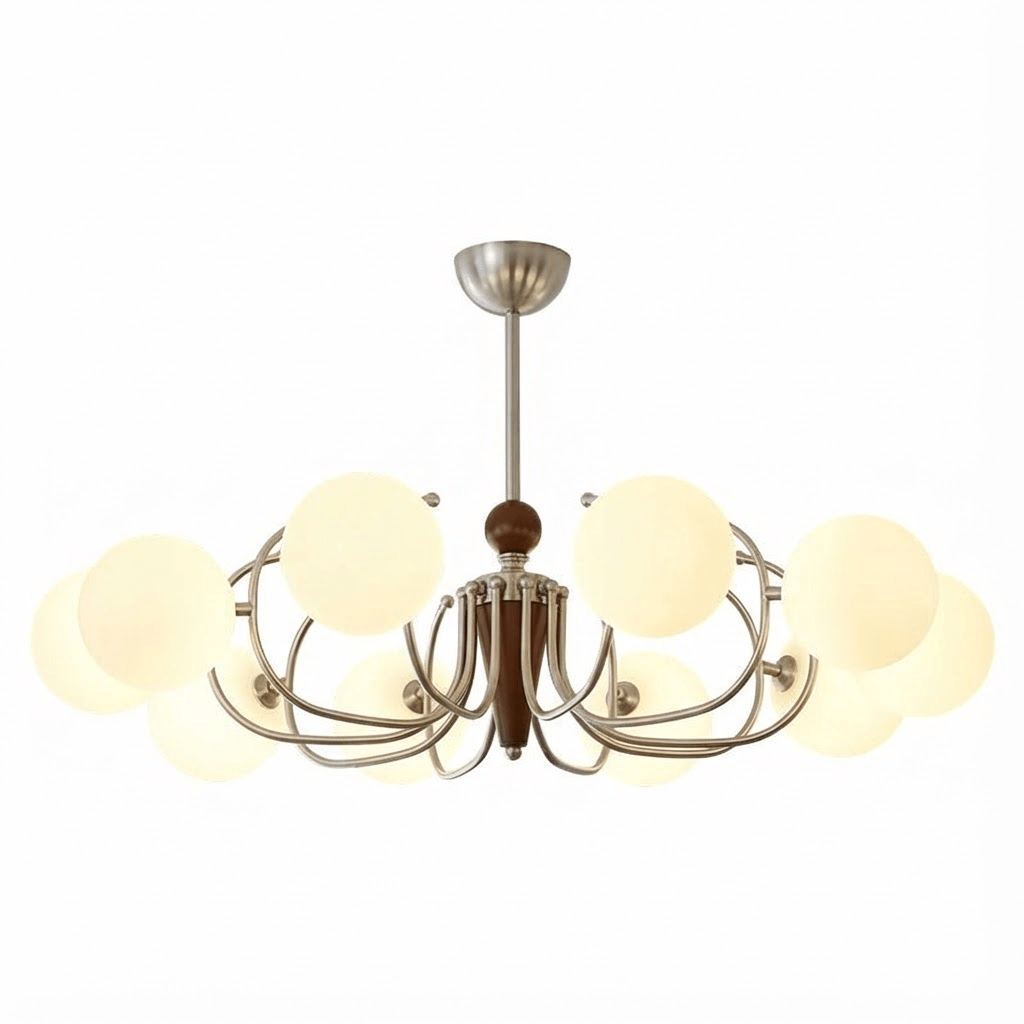 Nova Grove Chandelier – Modern Glass and Walnut Pendant Light