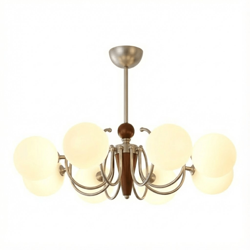 Nova Grove Chandelier – Modern Glass and Walnut Pendant Light