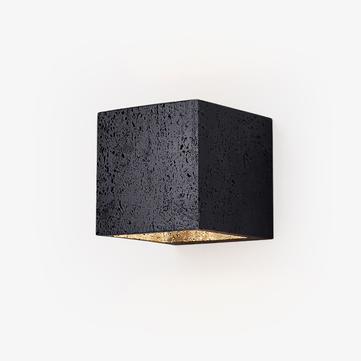 Vulcanis Cube Wall Sconce in Black Travertine with Golden Interior