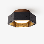 Hexarion Hexagonal Black Travertine Ceiling Light with Gold Interior
