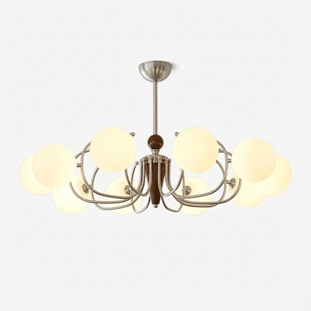 Nova Grove Chandelier – Modern Glass and Walnut Pendant Light