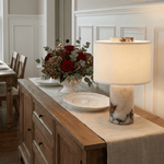 Helvion Sculptural Table Lamp with Marble Base and Linen Shade