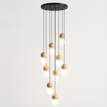 Camille Travertine Pendant Light – Natural Stone Sphere with Opal Glass Globe