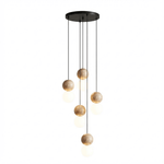 Camille Travertine Pendant Light – Natural Stone Sphere with Opal Glass Globe