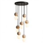 Camille Travertine Pendant Light – Natural Stone Sphere with Opal Glass Globe