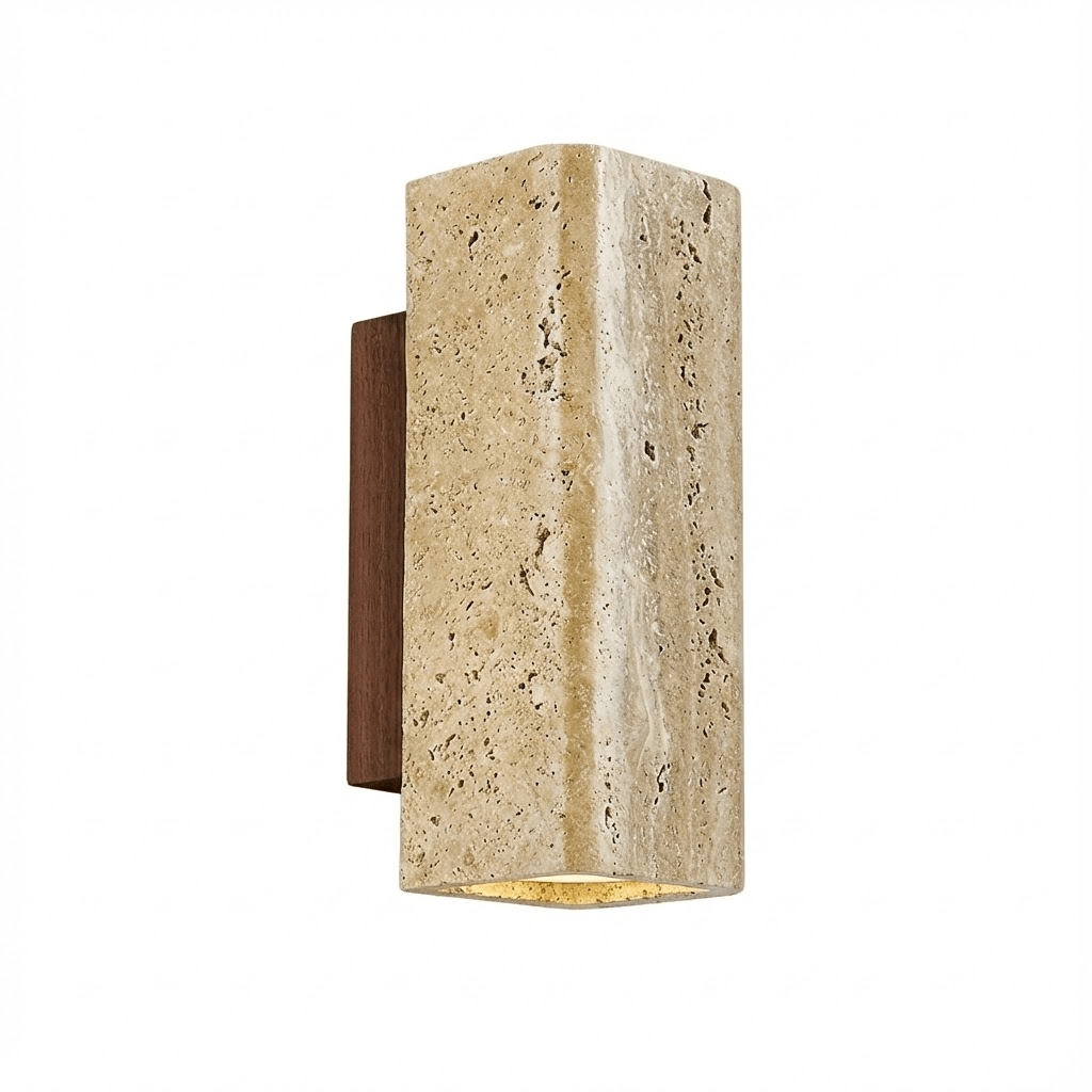 Tavora Arc Wall Sconce in Yellow Travertine and Walnut Wood
