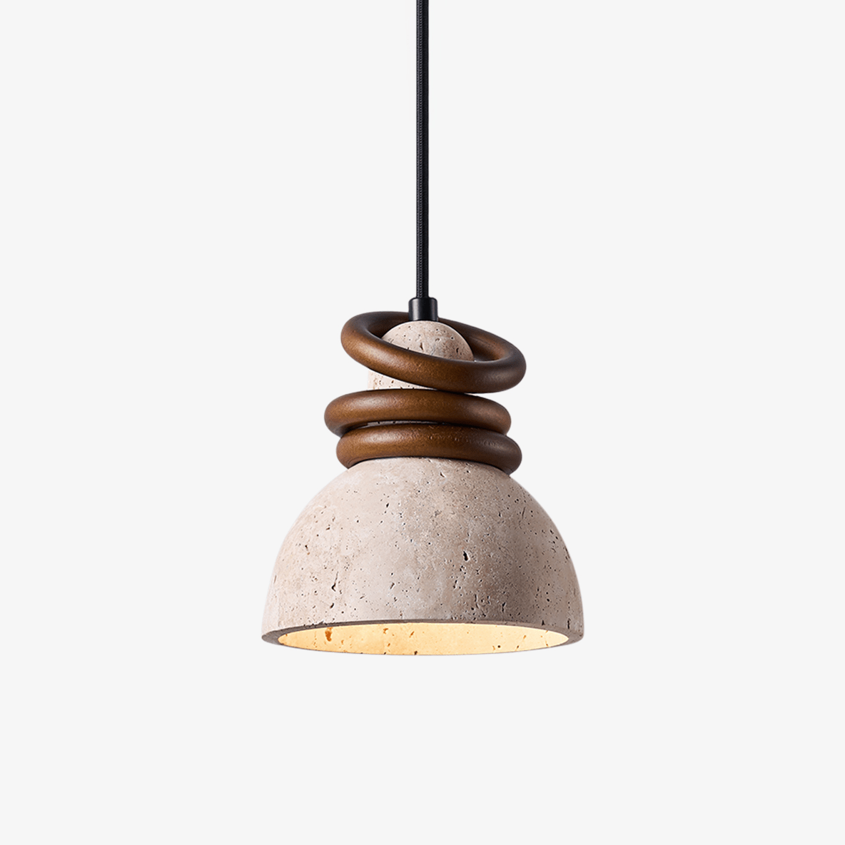 Circoa Loop Pendant Light in Yellow Travertine and Walnut Wood