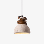 Circoa Loop Pendant Light in Yellow Travertine and Walnut Wood