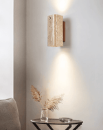 Tavora Arc Wall Sconce in Yellow Travertine and Walnut Wood