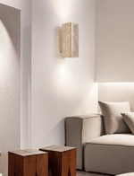 Tavora Arc Wall Sconce in Yellow Travertine and Walnut Wood