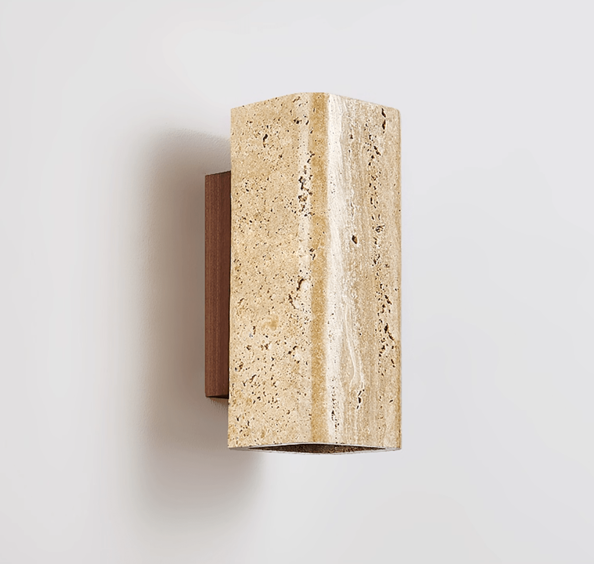 Tavora Arc Wall Sconce in Yellow Travertine and Walnut Wood