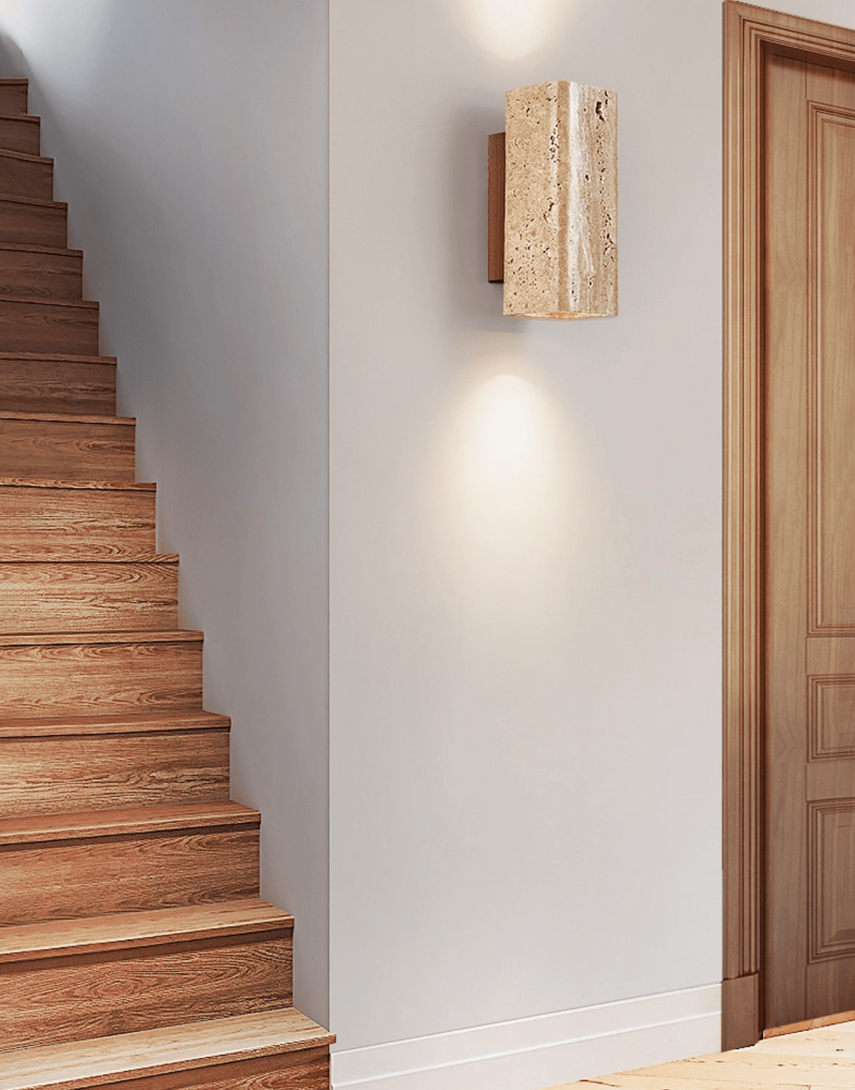 Tavora Arc Wall Sconce in Yellow Travertine and Walnut Wood