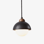 Domewood Pendant Light – Black Travertine & Walnut Modern Hanging Lamp