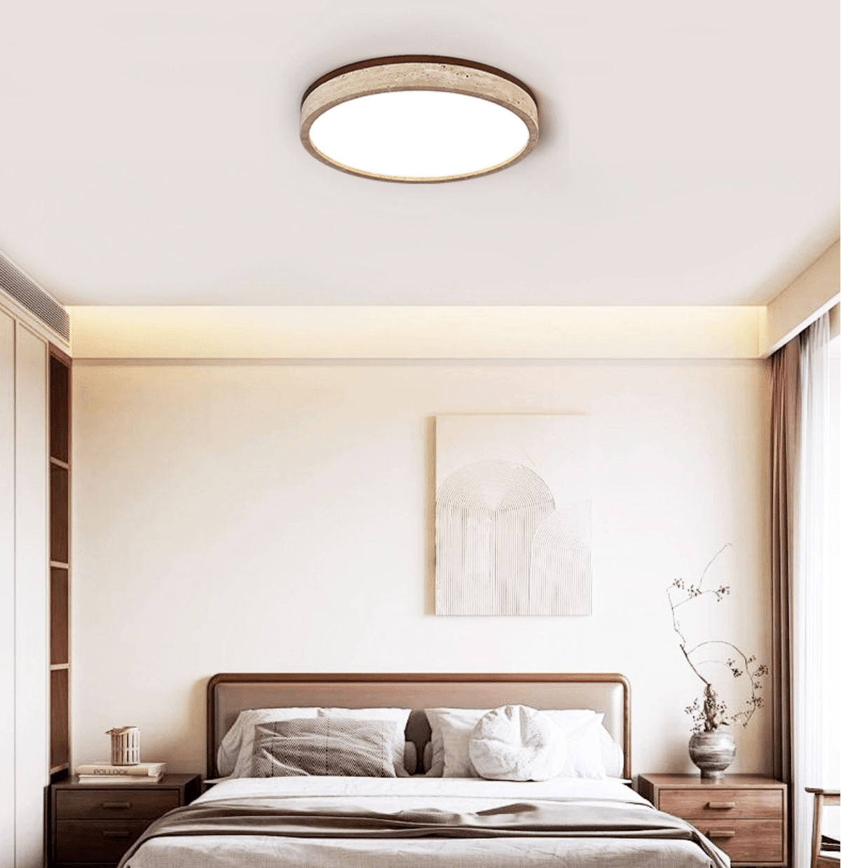 Travertine Halo Round LED Ceiling Light in Natural Stone