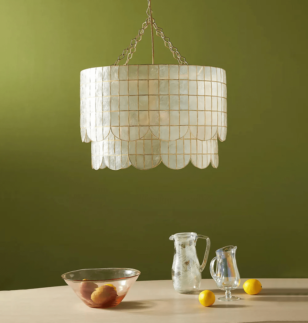 Capiz Shell Wavecrest Chandelier – Coastal Modern Pendant Light for Dining & Living Spaces