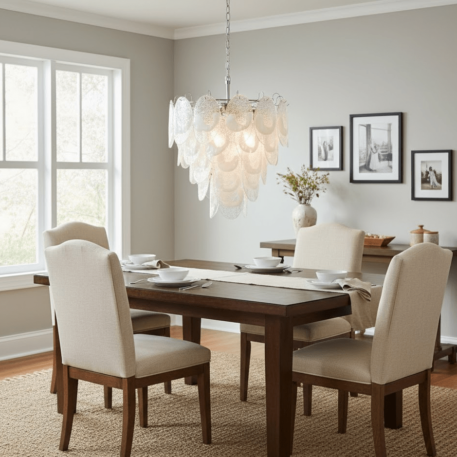Frostelle Glass Chandelier – Hand-Cast Murano Style Pendant for Dining & Living Rooms